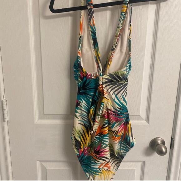 Shade & Shore Tropical Print Swimsuit Plunge Ring Multi Tropical Print Small - Picture 6 of 6